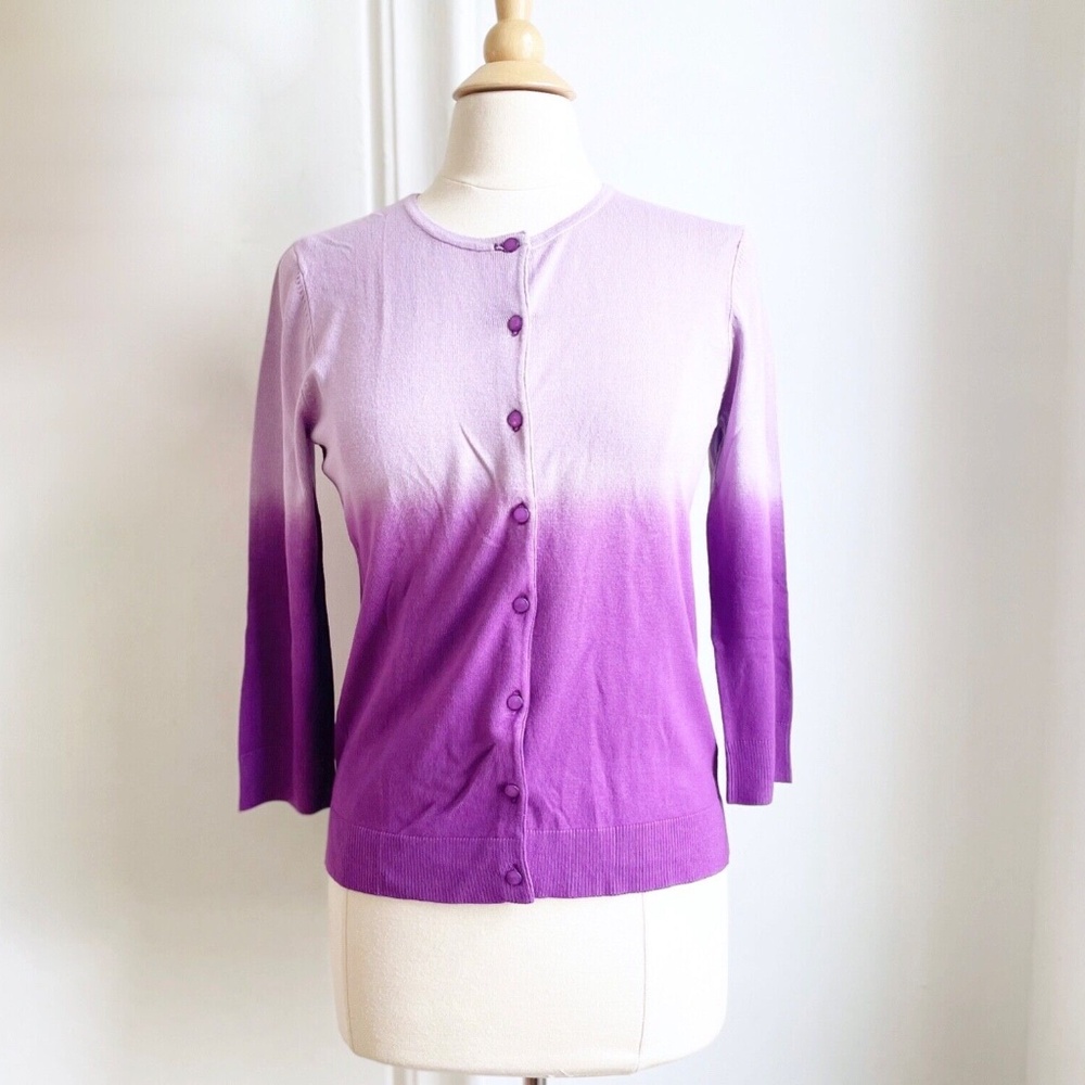 Kenar Purple Cardigan Crew Neck Business Casual Office Sweater M Medium EUC